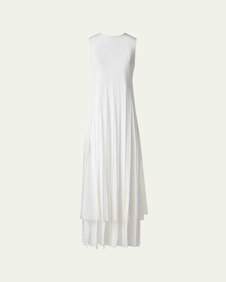 Sleeveless Pleated Ribbon Silk Crepe Gown